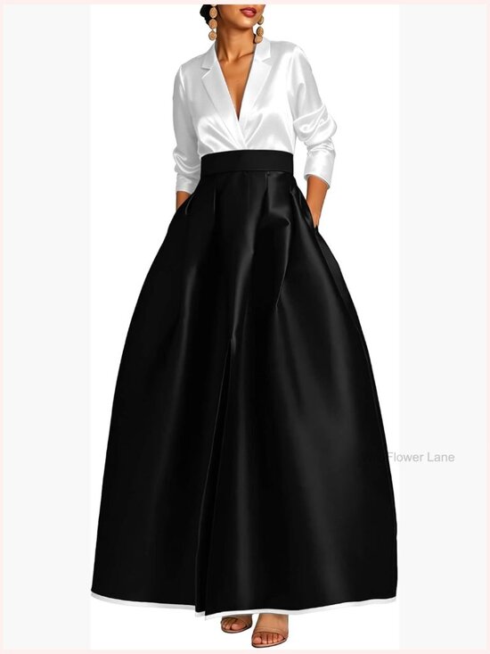 Dresses & Skirts - Satin Long Sleeve Prom Dress with Pockets Formal Evening Gown